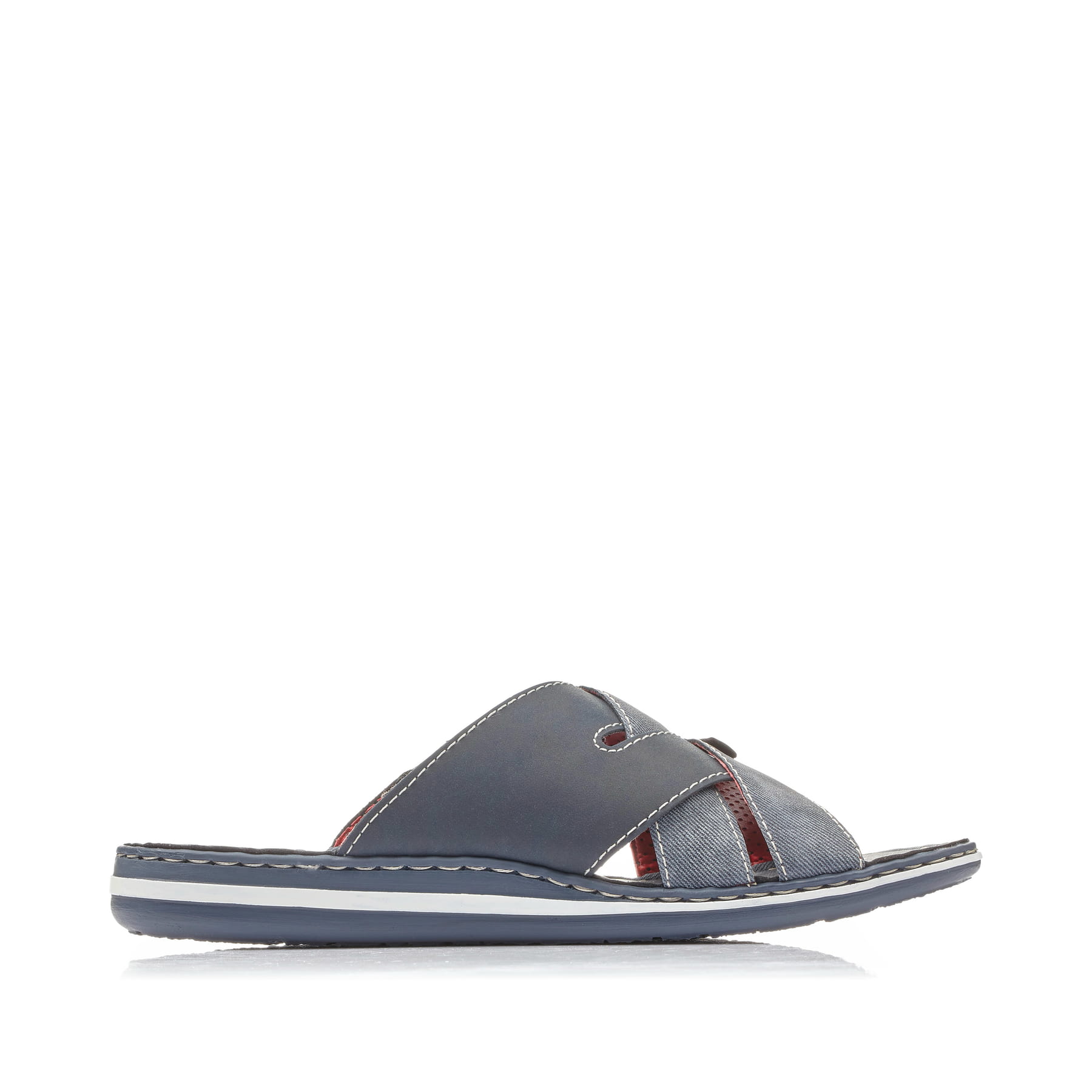 Blaue Rieker Herren Pantoletten 21099-15 mit der Komfortweite G. Schuh Innenseite.