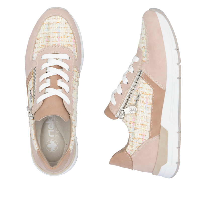 Rosane Rieker Damen Sneaker Low 58902-31 mit einem Reißverschluss. Schuh von oben, liegend.