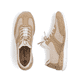 Beige Rieker Damen Slipper N4245-60 mit einem Gummizug. Schuh von oben, liegend.