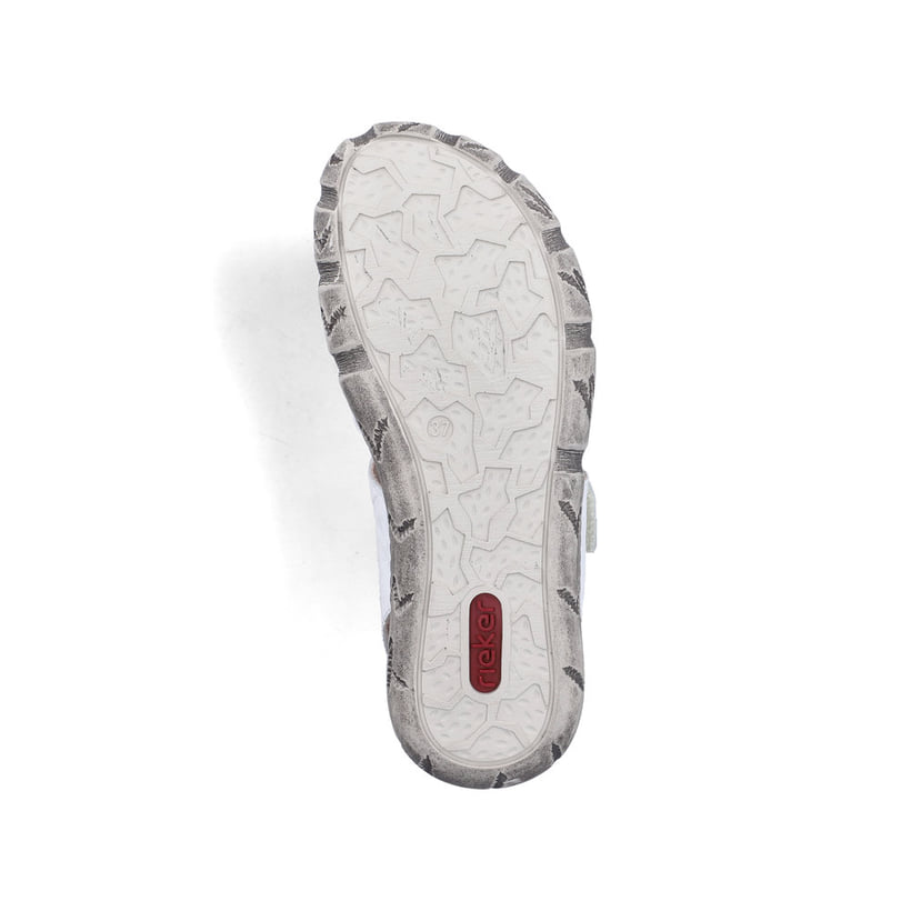 Weiße Rieker Damen Riemchensandalen V5151-80 aus Glattleder. Schuh Laufsohle.