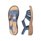 Blaue Rieker Damen Riemchensandalen 628G9-16 mit Schmuckelementen sowie Gummizug. Schuh von oben, liegend.