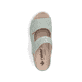 Grüne Rieker Damen Pantoletten V7492-52 mit Klettverschluss sowie Extraweite H. Schuh von oben.
