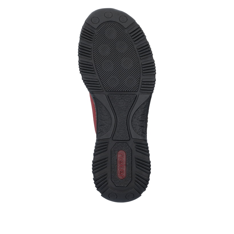 Erdbeerrote Rieker Damen Slipper N3267-33 mit easy Hineinschlüpf-Möglichkeit. Schuh Laufsohle.