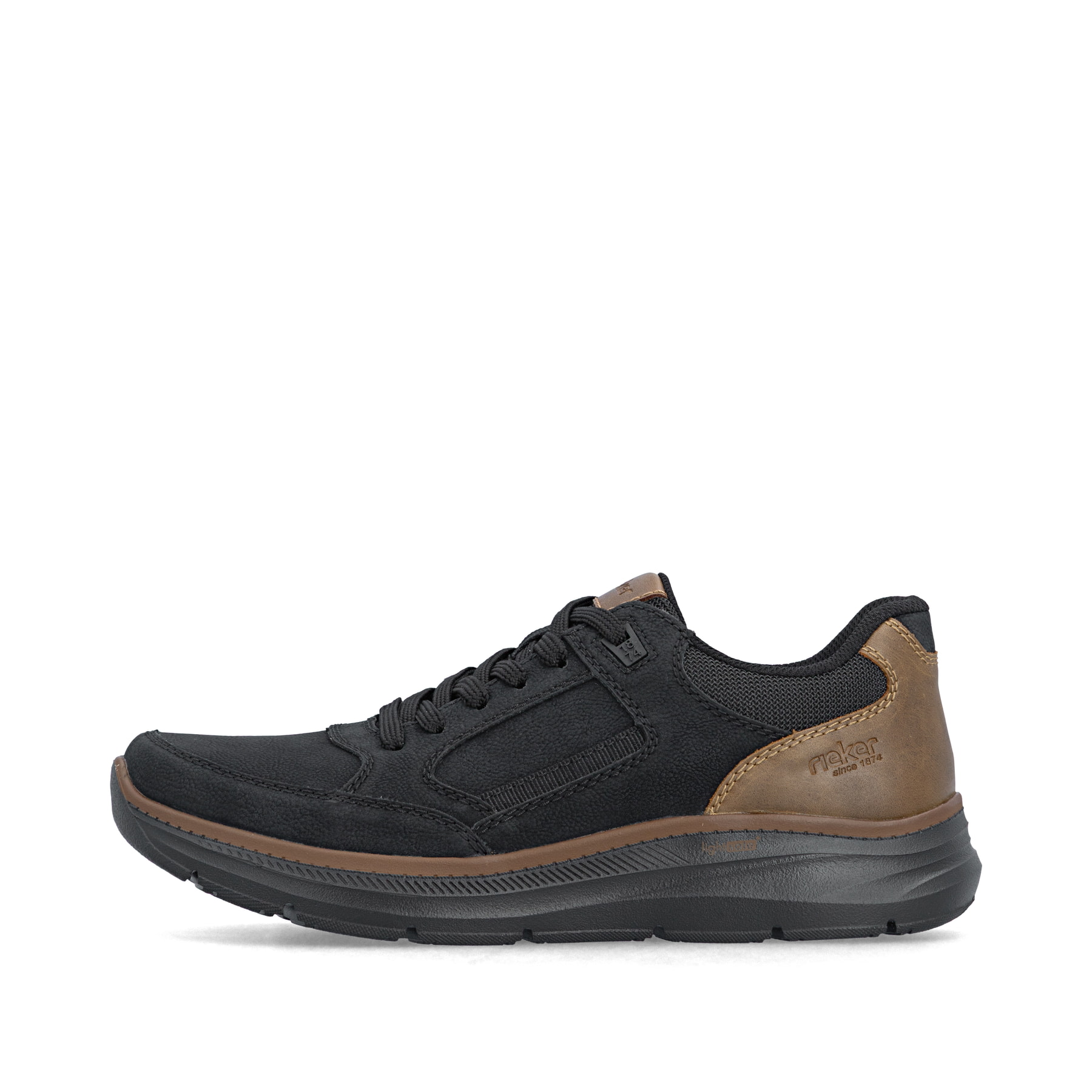 Schwarze Rieker Herren Schnürschuhe B1801-00 mit lightsole+ sowie Reißverschluss. Schuh Außenseite.