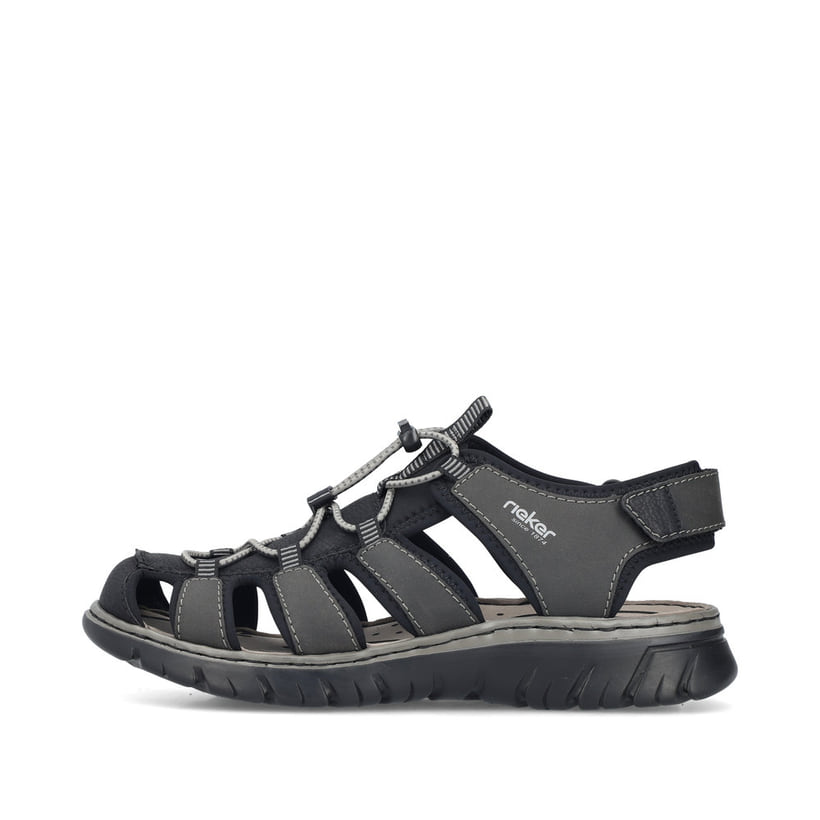 Schwarze Rieker Herren Trekkingsandalen 26770-00 mit einem Klettverschluss. Schuh Außenseite.