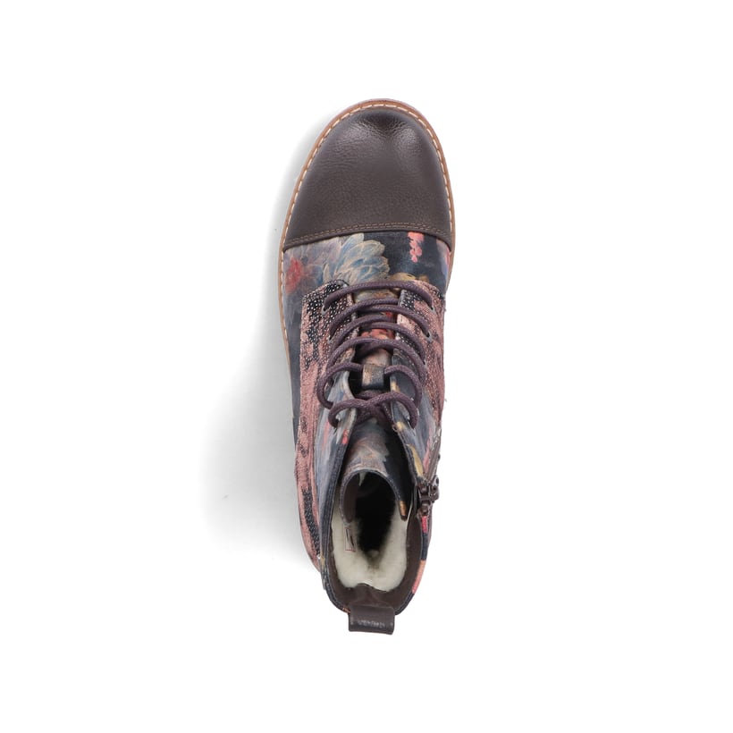 Mehrfarbige Rieker Damen Schnürstiefel 94611-91 mit einem Reißverschluss. Schuh von oben.
