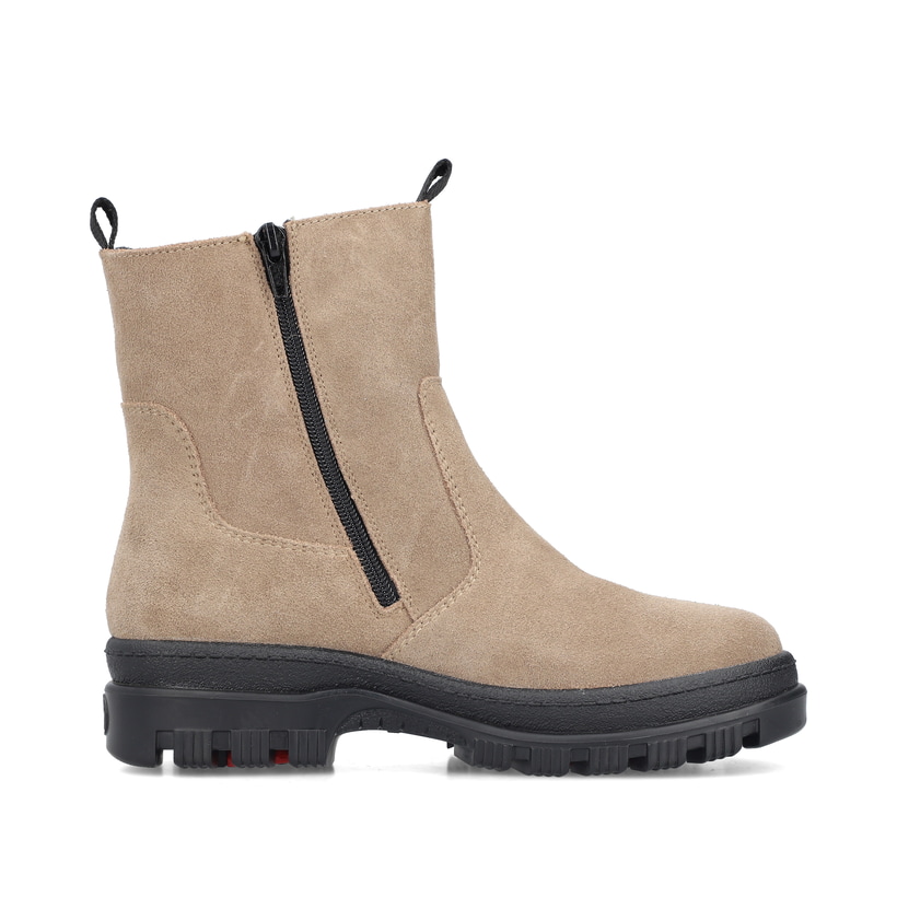 Beige-schwarze Rieker Damen Kurzstiefel X8250-64 aus Rauleder. Schuh Innenseite.