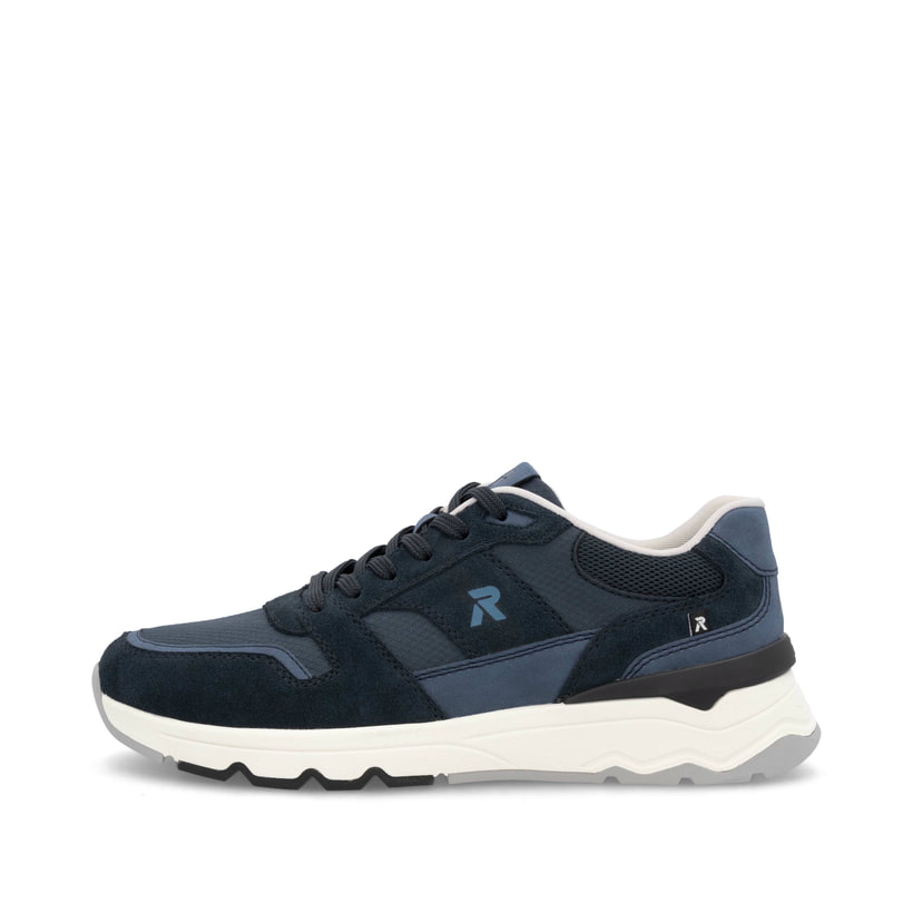 Blaue Rieker Herren Sneaker Low U0905-14 mit Schnürung sowie flexibler Sohle. Schuh Außenseite.