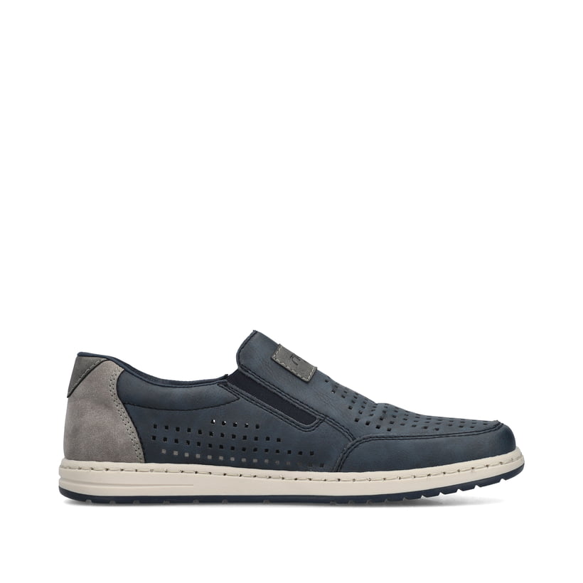 Blaue Rieker Herren Slipper 18267-15 mit einem Gummizug sowie Komfortweite G 1/2. Schuh Innenseite.