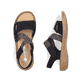 Schwarze Rieker Damen Riemchensandalen 60862-00 mit einem Klettverschluss. Schuh von oben, liegend.