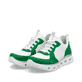 Grüne vegane Rieker Damen Sneaker Low M6068-52 mit einem Gummizug. Schuhpaar seitlich schräg.
