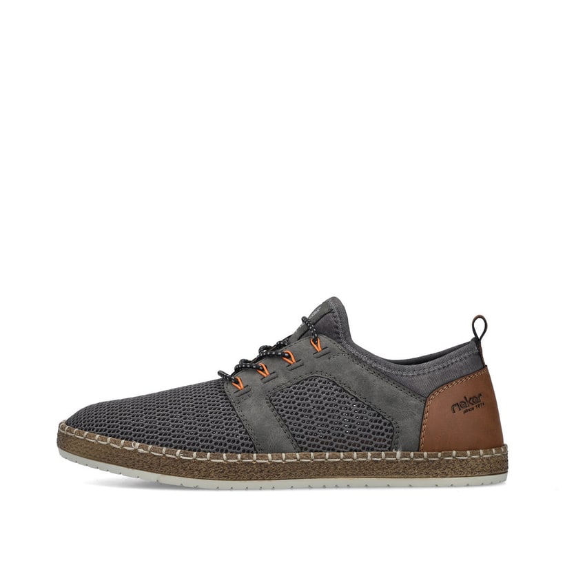Chaussons Rieker gris pour homme B5252-45 avec bande élastique. Côté extérieur de la chaussure.