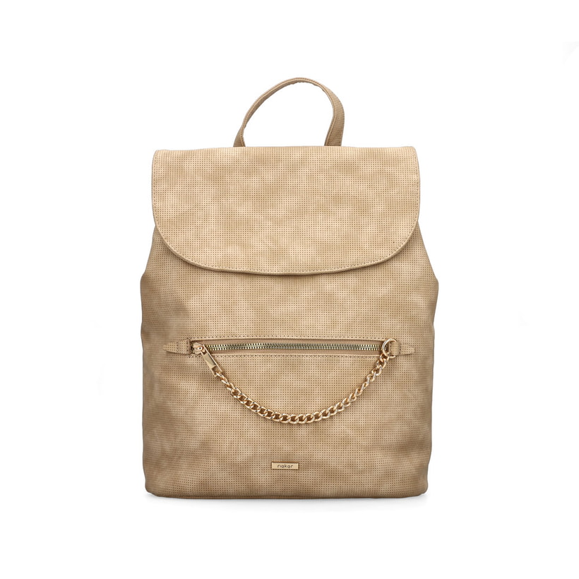 Rieker Damen Rucksack H1603-62 in Beige aus Kunstleder mit Reißverschluss. Rucksack Vorderseite.