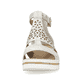Silberne Rieker Keilsandaletten 67481-60 mit Klettverschluss sowie Löcheroptik. Schuh von vorne.