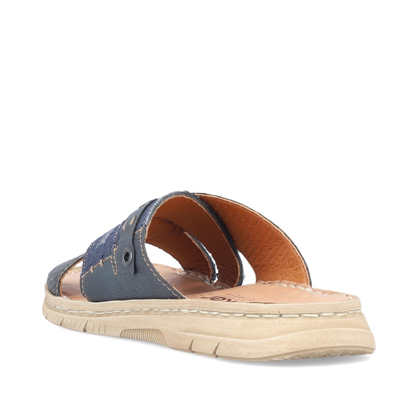 Blaue Rieker Herren Pantoletten 21384-14 mit der Komfortweite G. Schuh von hinten.