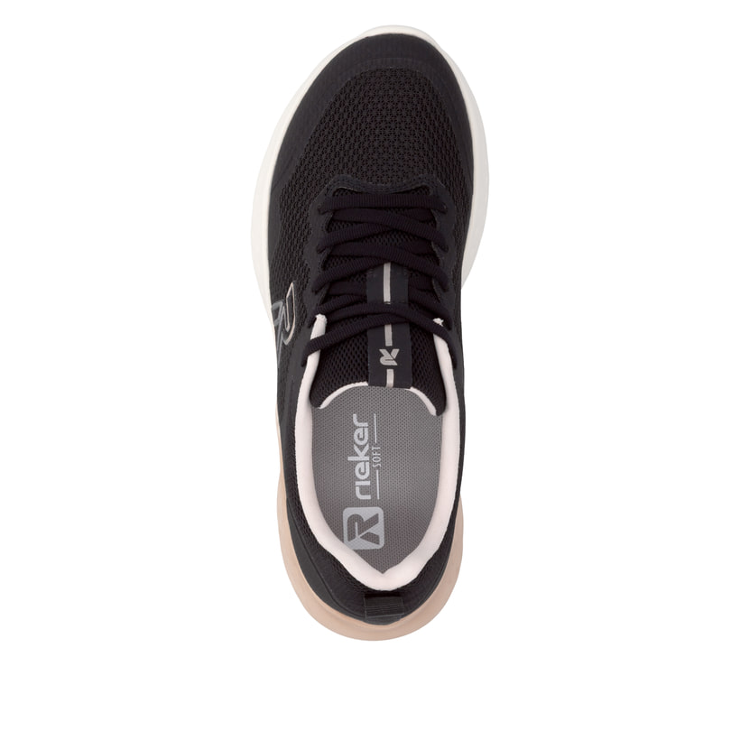 Schwarze Rieker Sport Damen Sneaker Low W4400-01. Schuh von oben.