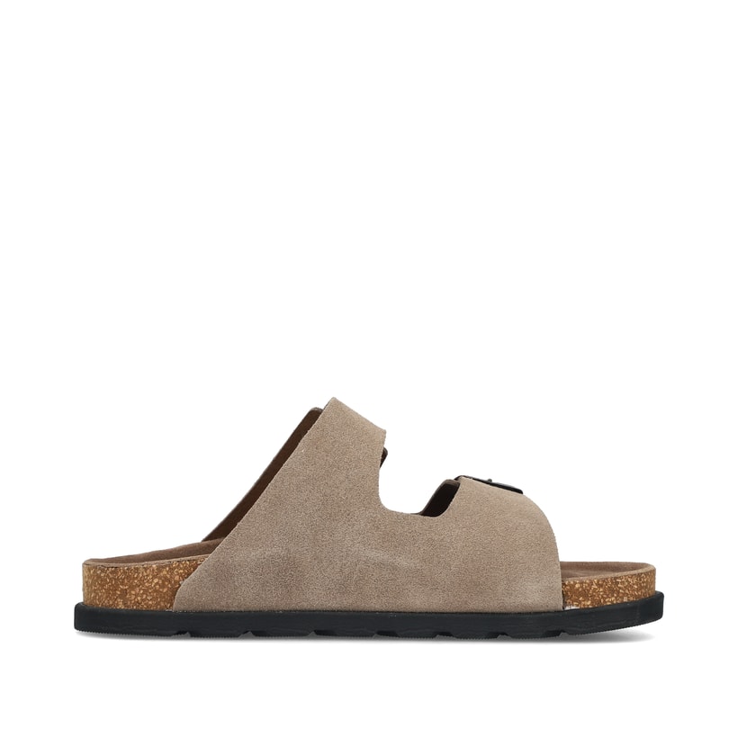 Braune Rieker Herren Pantoletten 21190-27 mit einem Schnallen sowie Extraweite H. Schuh Innenseite.