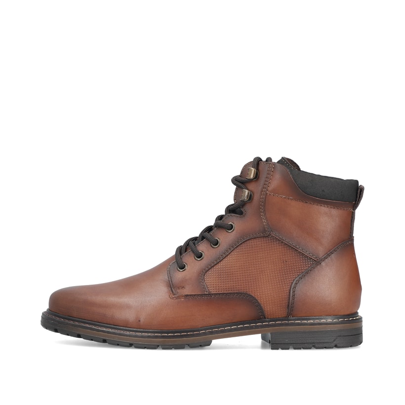 Braune Rieker Herren Schnürstiefel 13731-22 aus Glattleder mit Reißverschluss. Schuh Außenseite.