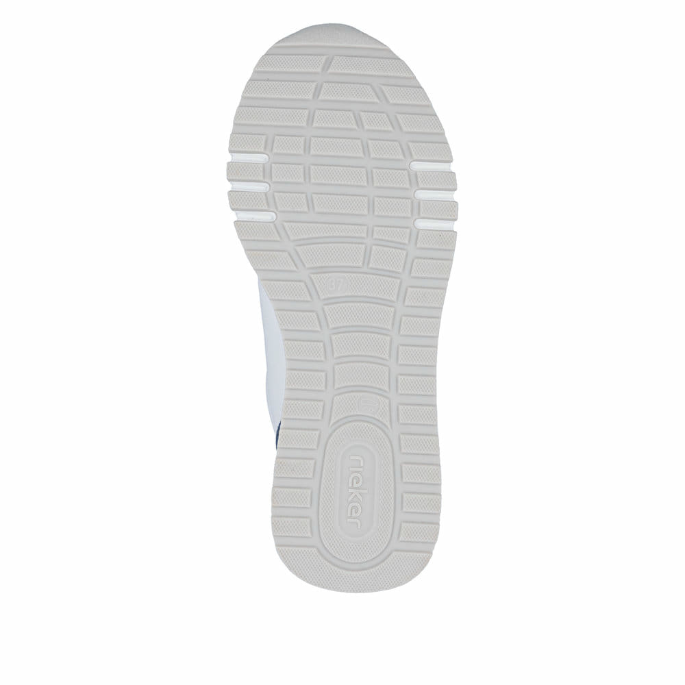 Baskets basses Rieker bleues pour femme 49010-12 en cuir lisse. Semelle extérieure de la chaussure.