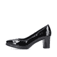 Glanzschwarze Rieker Damen Pumps 49260-04 mit einer Profilsohle mit Blockabsatz. Schuh Innenseite