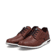 Braune Rieker Herren Slipper 11303-24 mit Schnürung sowie der Komfortweite G 1/2. Schuhpaar seitlich schräg.