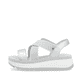 Silberne Rieker Damen Riemchensandalen W3053-90 mit einem Gummizug. Schuh Außenseite.
