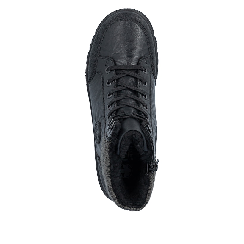 Schwarze Rieker Damen Schnürstiefel Z7230-00 aus Glattleder. Schuh von oben.
