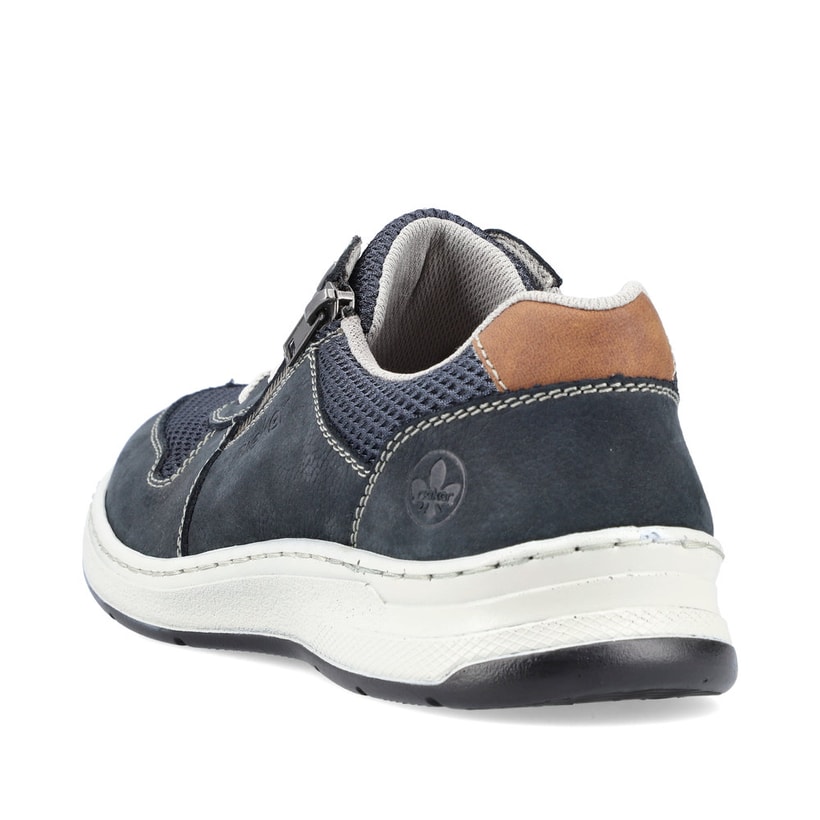 Blaue Rieker Herren Schnürschuhe 14300-14 aus Glattleder mit modernen Ziernähten. Schuh von hinten.