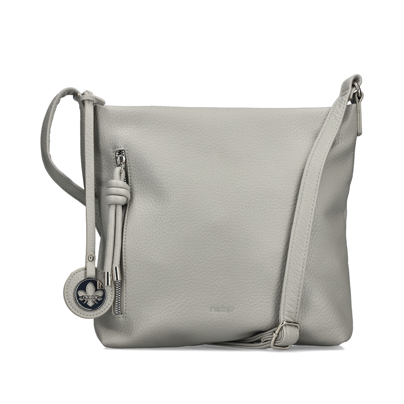 Sac à main Rieker H1073-40 gris avec fermeture éclair et pendentif en nœud. Devant.