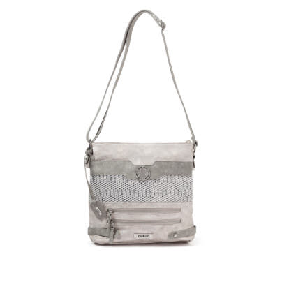 Rieker Damen Handtasche H1346-40 in Silber aus Kunstleder mit Reißverschluss. Handtasche getragen.