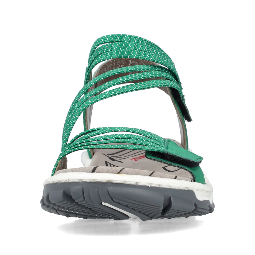 Grüne Rieker Damen Trekkingsandalen 68871-52 mit einem Klettverschluss. Schuh von vorne.