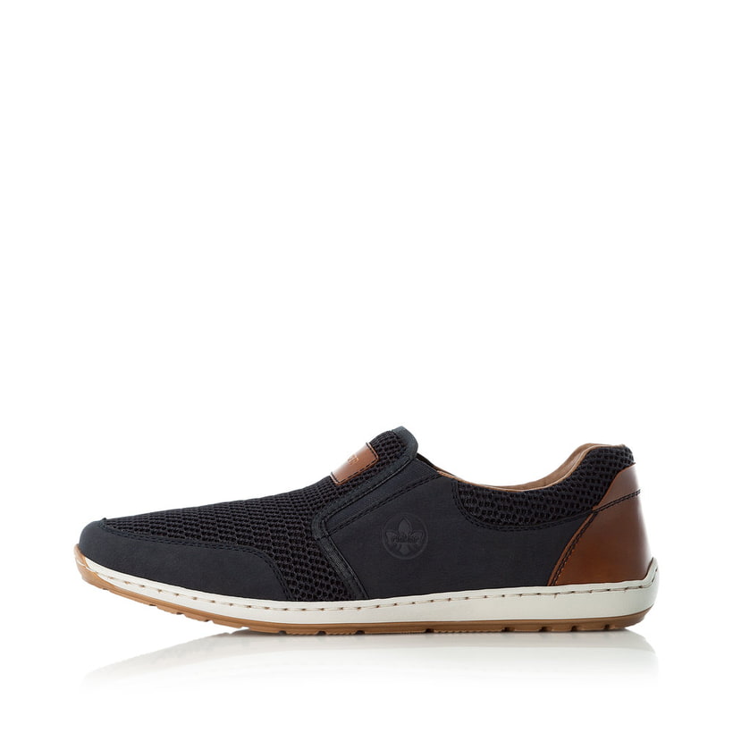 Chaussons Rieker bleus pour homme 08869-14 avec bande élastique. Côté extérieur de la chaussure.