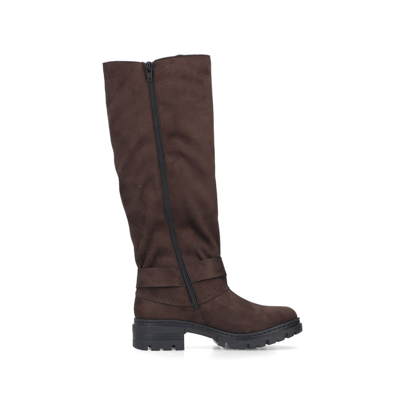 Dunkelbraune Rieker Damen Hochschaftstiefel 76892-25 mit Deko-Schnalle. Schuh Innenseite.