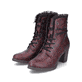 Bordeauxrote Rieker Damen Schnürstiefel 96030-35 mit einem Reißverschluss. Schuhpaar seitlich schräg.