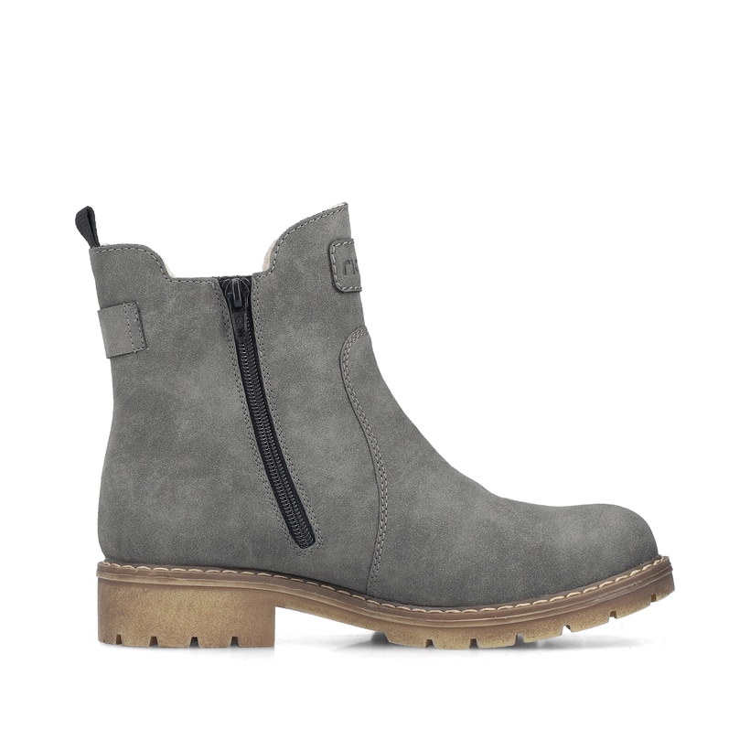 Dunkelgraue Rieker Damen Chelsea Boots Y9160-45 mit einem Reißverschluss. Schuh Innenseite.