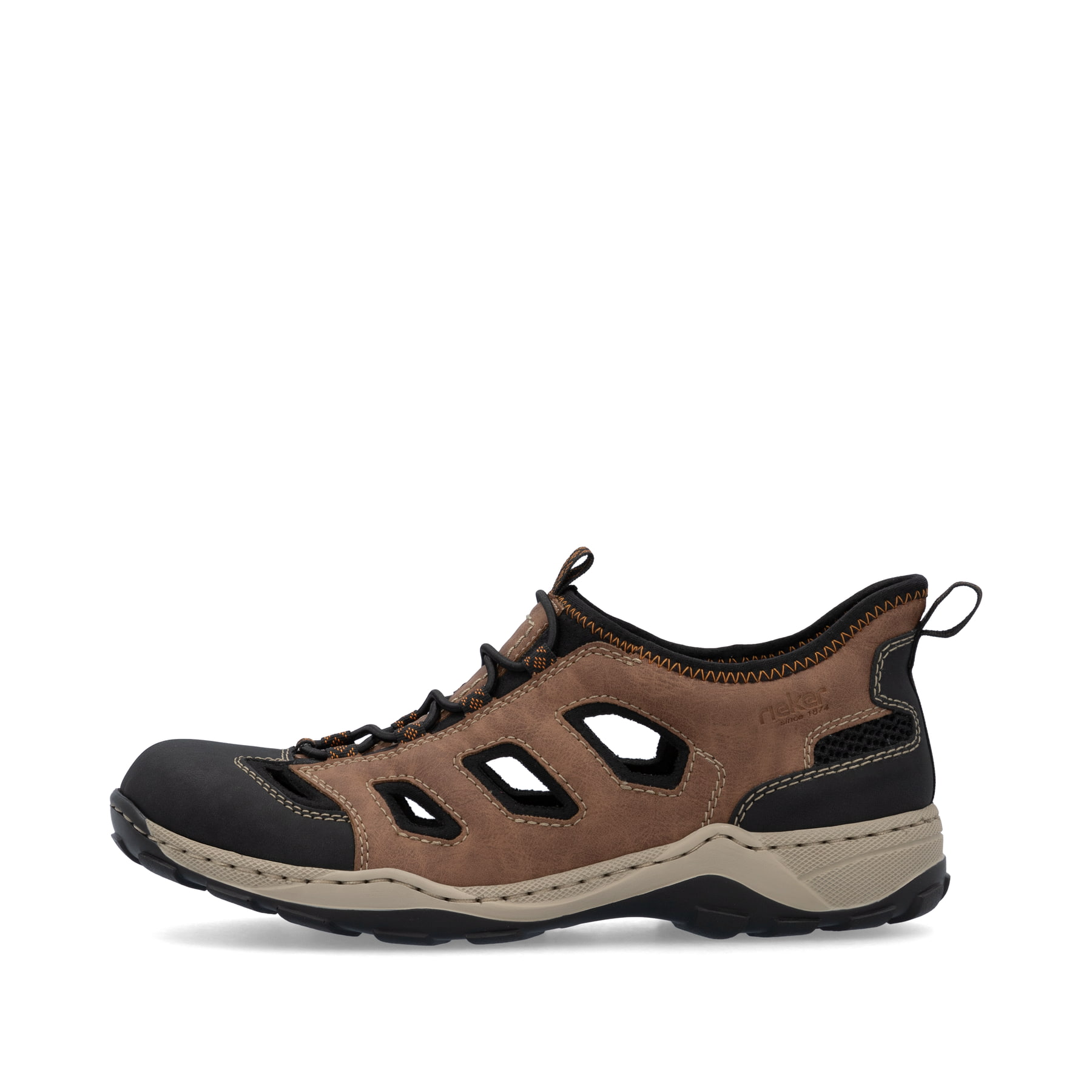 Braune Rieker Herren Slipper 08078-24 mit easy Hineinschlüpf-Möglichkeit. Schuh Außenseite.