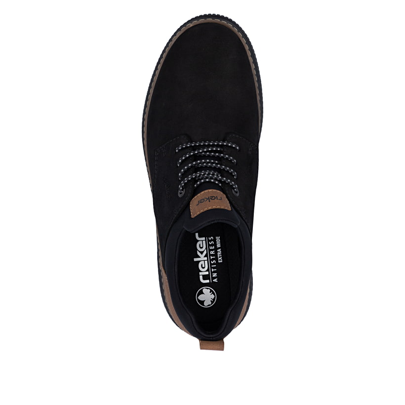 Schwarze Rieker Herren Slipper B3360-00 aus Rauleder mit einem Gummizug. Schuh von oben.