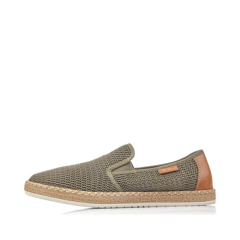 Mocassins Rieker verts pour homme B5276-54 avec bande élastique. Côté extérieur de la chaussure.