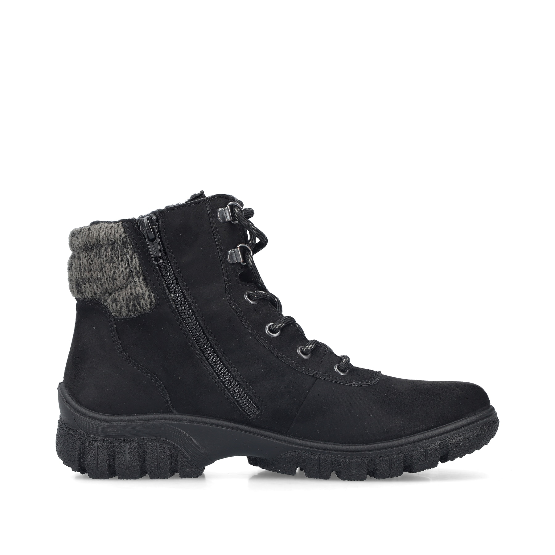 Schwarze Rieker Damen Schnürstiefel Z7220-00 mit wasserabweisender TEX-Membran. Schuh Innenseite.