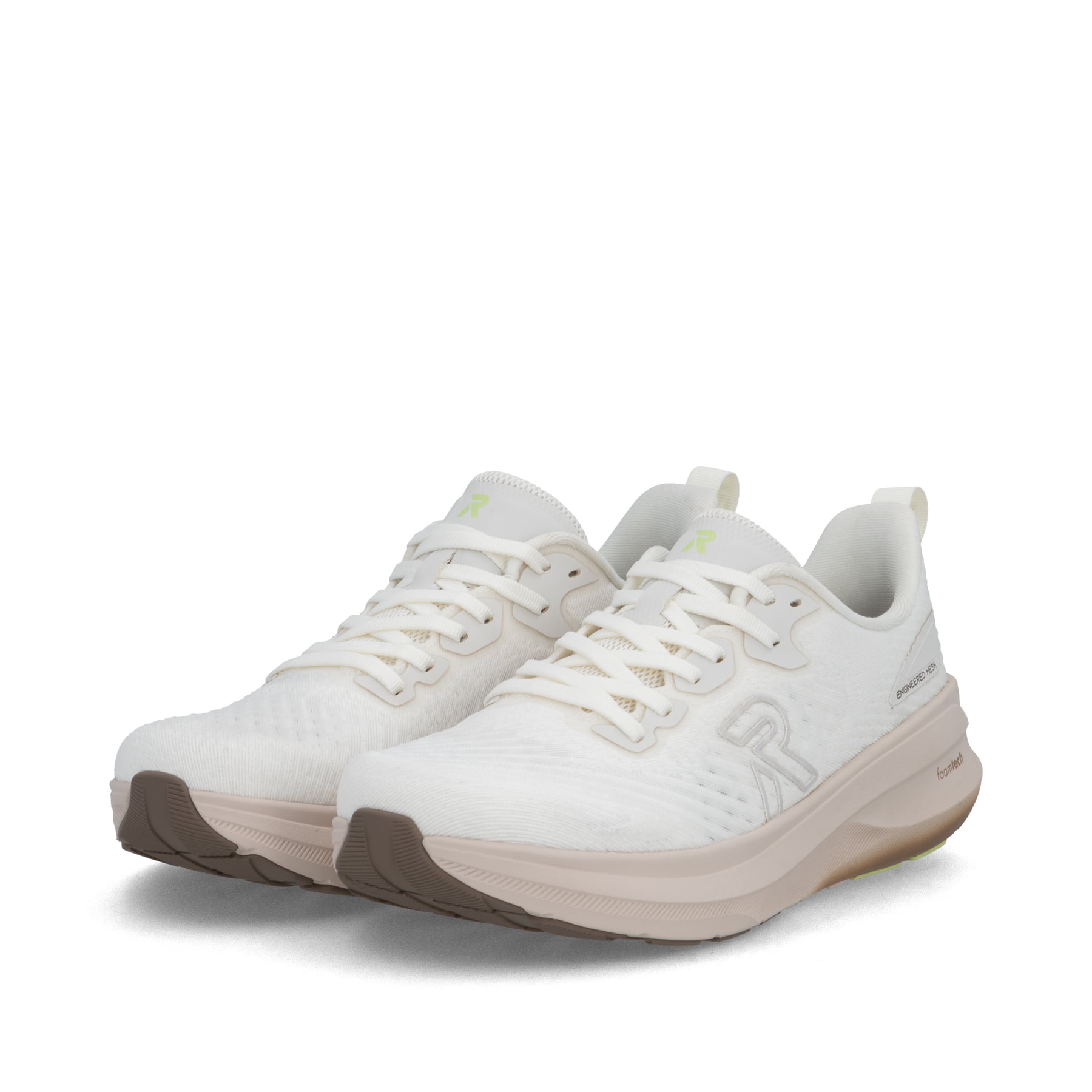 Weisse Rieker Sport Damen Sneaker Low W4301-80. Schuhpaar seitlich schräg.
