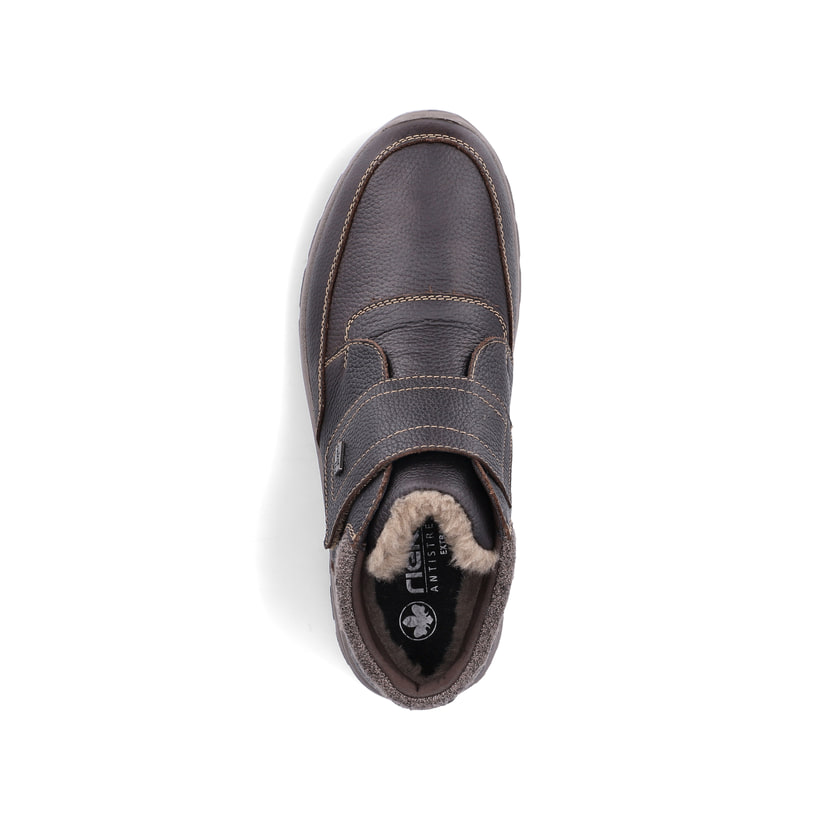 Dunkelbraune Rieker Herren Kurzstiefel 03680-25 aus Glattleder. Schuh von oben.