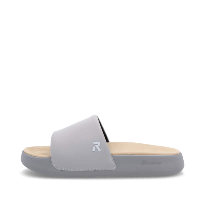 Graue Rieker Herren Pantoletten U3250-40 mit ultraleichter und dämpfender Sohle. Schuh Außenseite.