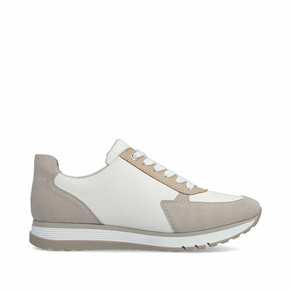 Weiße Rieker Damen Sneaker Low 49010-81 aus Rauleder mit einem Reißverschluss. Schuh Innenseite.