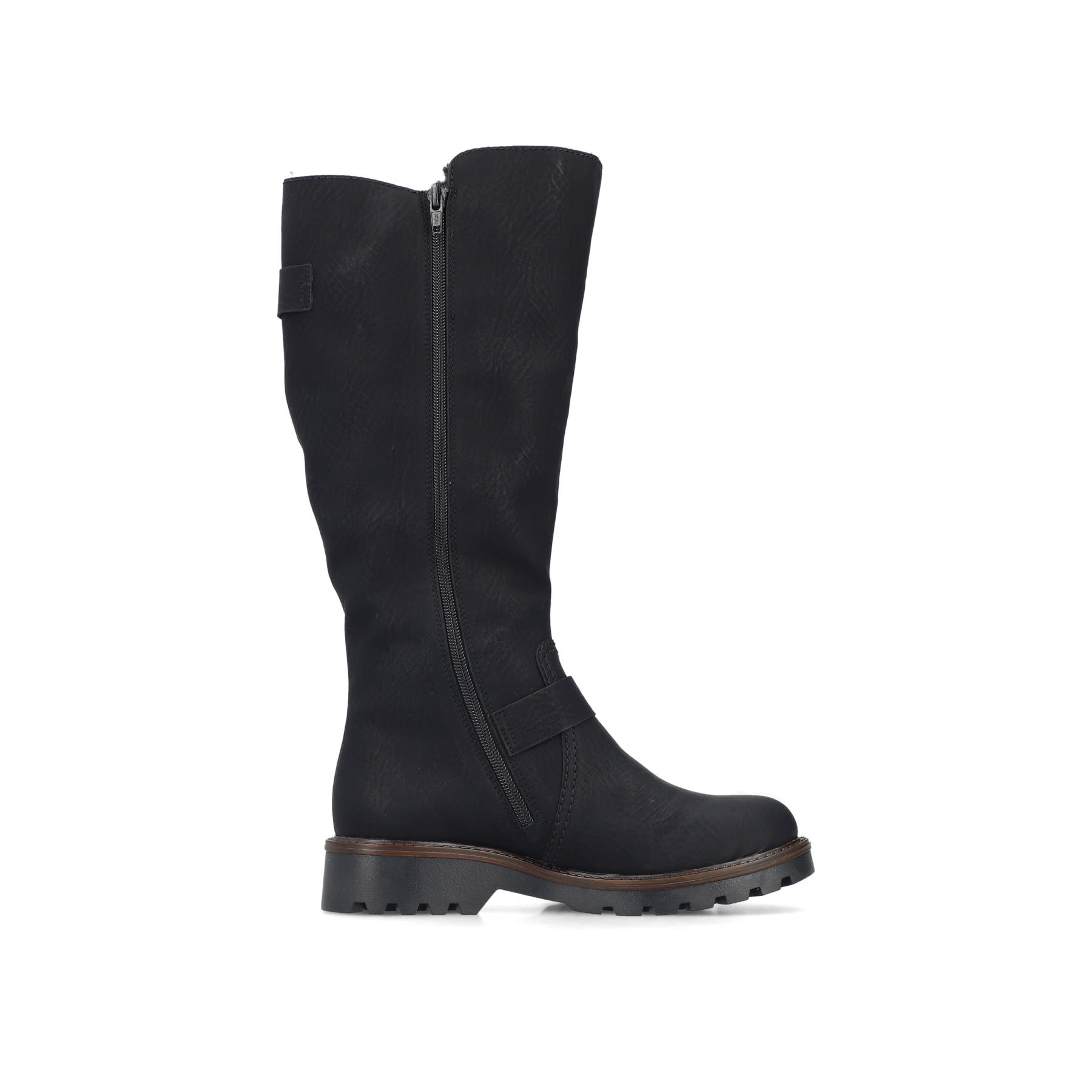 Schwarze Rieker Damen Hochschaftstiefel 73292-00 mit einem Reißverschluss. Schuh Innenseite.