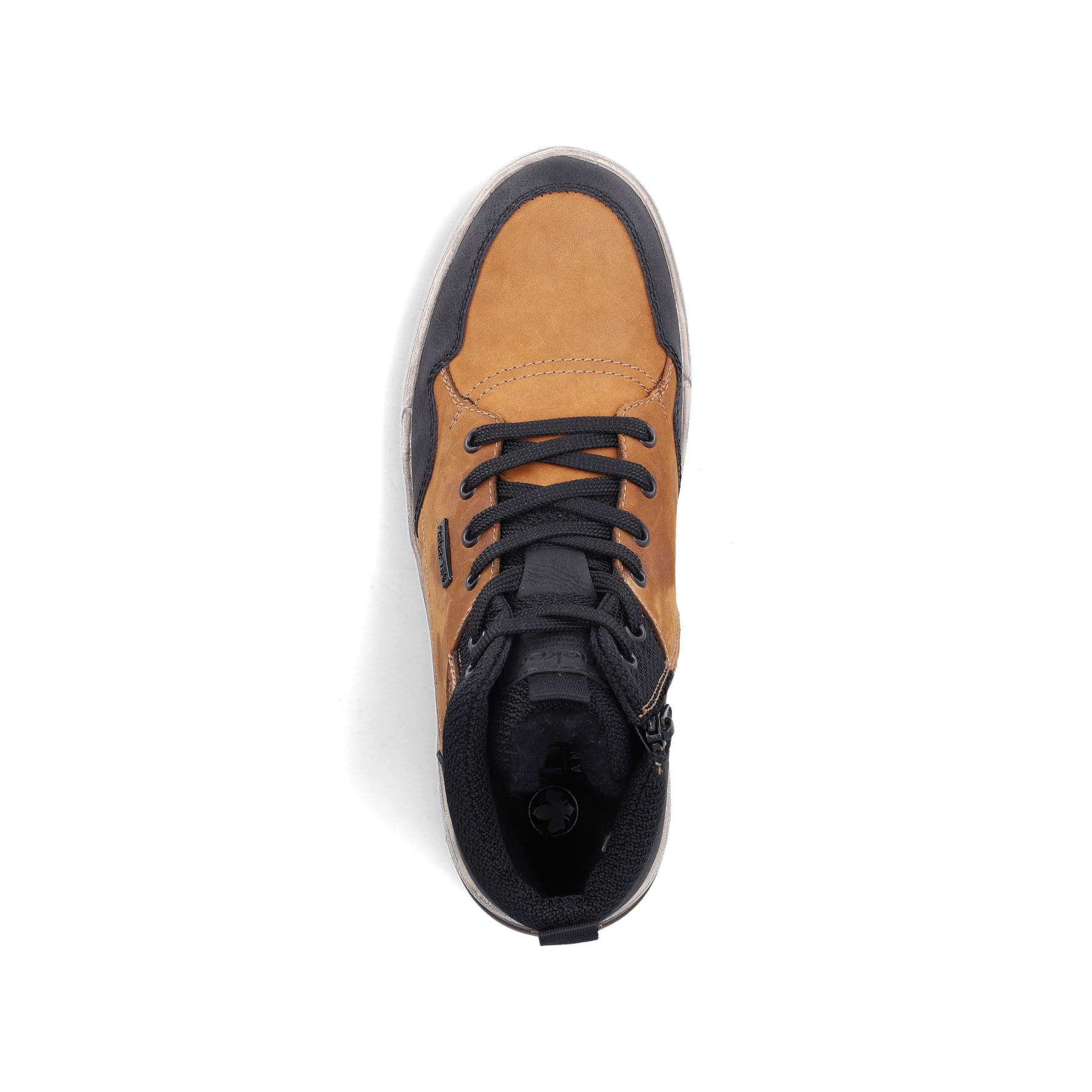 Goldgelb-braune Rieker Herren Sneaker High 36042-68 aus Rauleder. Schuh von oben.