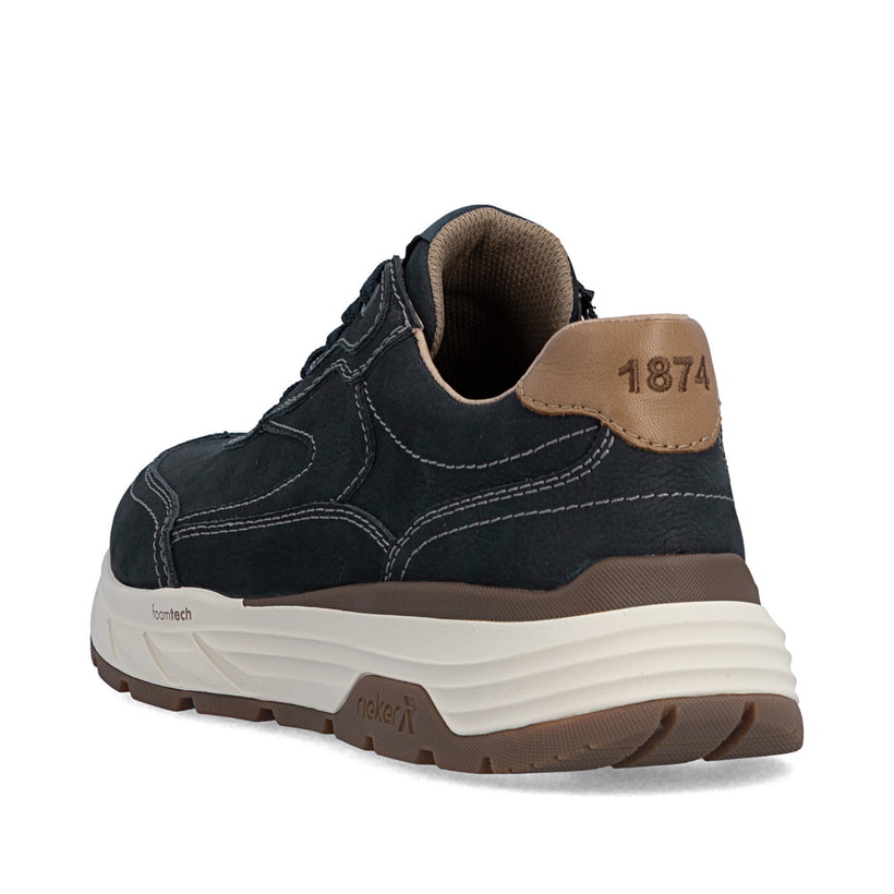 Blaue Rieker Herren Sneaker Low 06100-14 aus Glattleder mit einem Reißverschluss. Schuh von hinten.