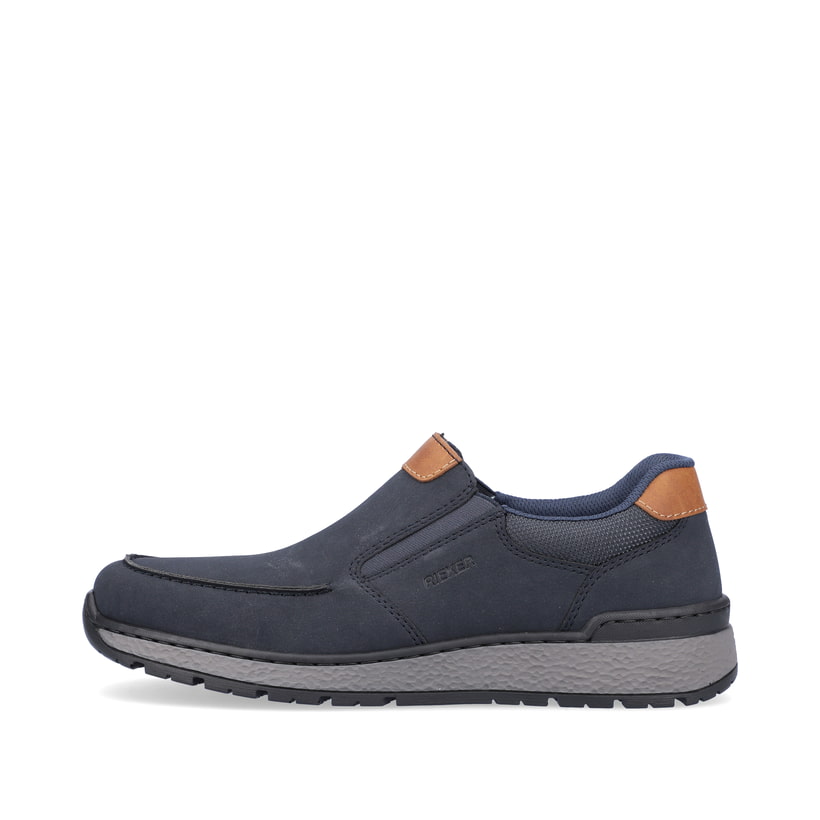 
Dunkelblaue Rieker Herren Slipper B9062-15 mit einer schockabsorbierenden Sohle. Schuh Außenseite