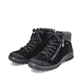 
Graphitschwarze Rieker Damen Schnürschuhe L7132-01 mit Schnürung und Reißverschluss. Schuhpaar schräg.