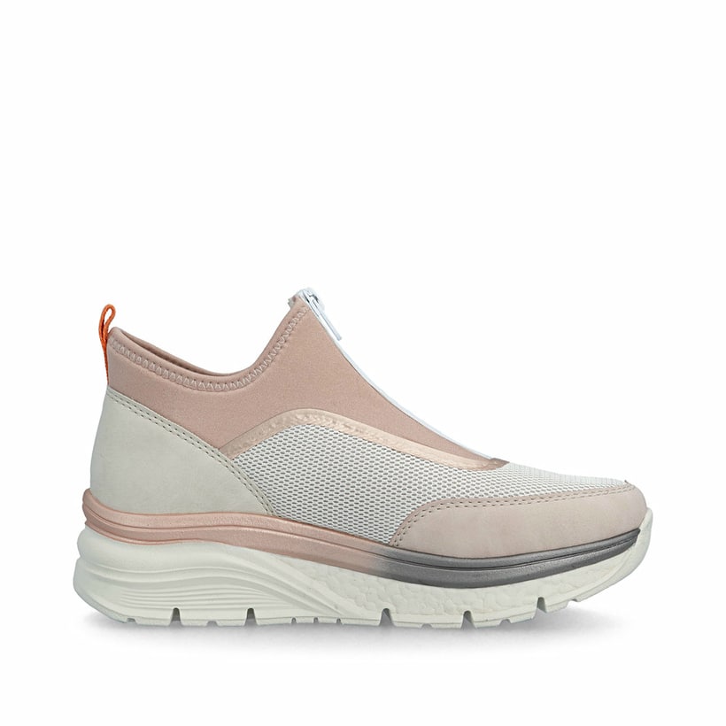 Rosane vegane Rieker Damen Sneaker High 48053-31 mit einem Reißverschluss. Schuh Innenseite.