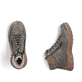 Dunkelgrüne Rieker Damen Schnürstiefel 72322-54 mit einem Reißverschluss. Schuh von oben, liegend.